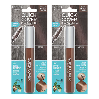 Picture of RED by Kiss Quick Cover Root Touch Up Mascara 2PCS Water-Resistant Temporary Gray Concealer Cover Up Brush for Hair and Beard (Medium Brown)