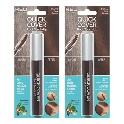 Picture of RED by Kiss Quick Cover Root Touch Up Mascara 2PCS Water-Resistant Temporary Gray Concealer Cover Up Brush for Hair and Beard (Dark Brown)