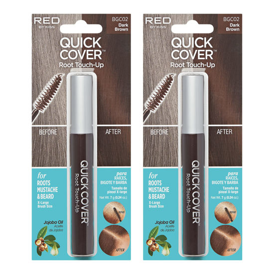 Picture of RED by Kiss Quick Cover Root Touch Up Mascara 2PCS Water-Resistant Temporary Gray Concealer Cover Up Brush for Hair and Beard (Dark Brown)