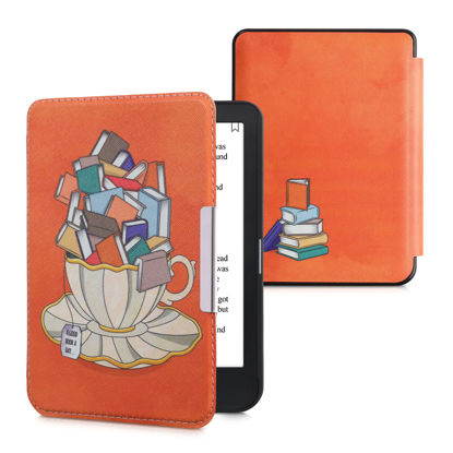 Picture of kwmobile Case Compatible with Kobo Clara HD Case - PU Cover w/Strap - Cup with Books Beige/Blue/Coral