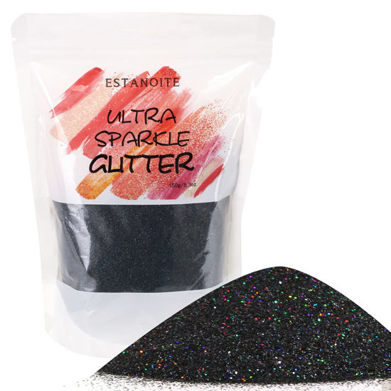 Picture of Holographic Fine Glitter, 150g Multipurpose Black Extra Fine Craft Glitter for Resin Arts and Crafts, Body Nail Art Eye Face Hair, Holographic Glitter for Epoxy Tumbler, Slime Making (Black)