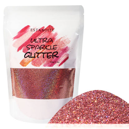 Picture of Fine Glitter for Resin 150g, Premium Craft Glitter, Resin Extra Fine Holographic Glitter Multi Purpose Dust Powder, Sparkle Cosmetic Glitter for Nails Body Face Eye Makeup (Rose Pink)