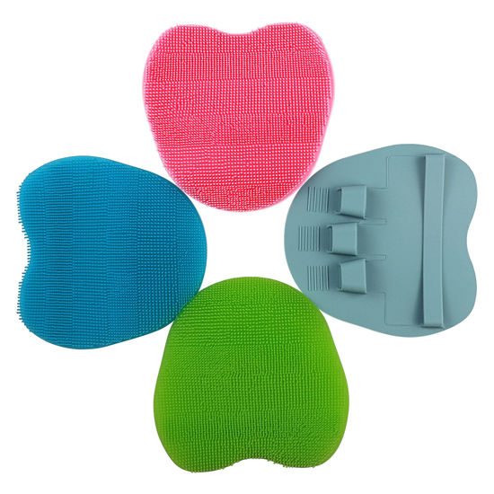 Picture of 4 Pack Soft Silicone Shower Brush, Body Exfoliating Skin Massage Scrubber, Dry Skin Brushing Glove Loofah, Fit for Sensitive and All Kinds of Skin (4 Pack-GN2)