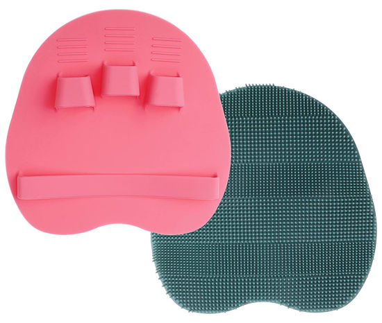 Picture of 2 Pack Soft Silicone Shower Brush, Body & Face & Short Hair Wash, Bath Exfoliating Skin Massage Scrubber, Dry Skin Brushing Glove Loofah, Fit for Sensitive and All Kinds of Skin (PeonyPink+Green)