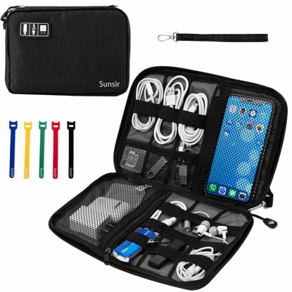 Picture of Travel Cable Organizer Bag Waterproof Portable Electronic Organizer for USB Cable Cord Phone Charger Headset Wire SD Card,5pcs Cable Ties