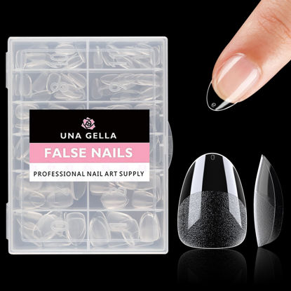 Picture of UNA GELLA Extra Short Almond Nail Tips Full Cover 216PCS Gel x Nail Tips Short Almond Shaped Nails Tips Soft Gelly Gel Clear Fake Nails Tip for Acrylic Nail Tip Soak Off Home DIY Salon Nails 12 Sizes