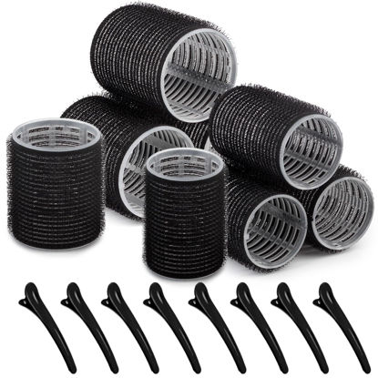 Picture of Self grip hair roller set,Hair roller set 8 pcs,Heatless hair curlers,Hair rollers for Long hair,Medium and Short hair,Hair rollers with hair roller clips and comb,Salon hairdressing curlers,DIY Hair Styles, Sungenol 2 Sizes Black Hair Rollers in 1 