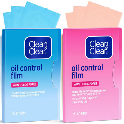 Picture of Oil Absorbing Tissues Oil Control Film, Oil Blotting Paper Same Series with Clean & Clear Oil Absorbing Facial Sheets for Oily Skin, 60 sheets Blue + 50 sheets Pink