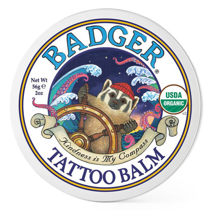 Picture of Badger - Tattoo Balm, Natural Tattoo Aftercare Salve, Tattooing Cream that Heals and Protects w/Coconut and Tamanu Oil, Organic Tattoo Butter 2oz Tin