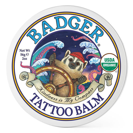 Picture of Badger - Tattoo Balm, Natural Tattoo Aftercare Salve, Tattooing Cream that Heals and Protects w/Coconut and Tamanu Oil, Organic Tattoo Butter 2oz Tin