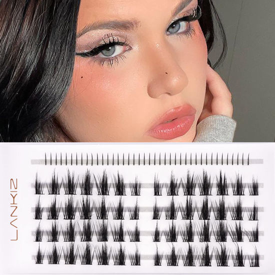 Picture of LANKIZ Diy Lash Extensions Manga Lashes Individual Lashes , Natural Look Manga Lash Clusters Lashes ,56 Clusters + 40 Bottom lashes, Soft and Lightweight Resuale with Wide Band Cluster Lashes for Home use(02 Style)