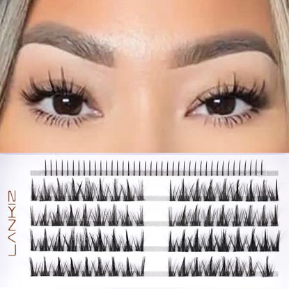 Picture of LANKIZ Manga Lash Individual Lashes Cluster Lashes,Natural Look Manga Lash Cluster Lashes Individual Lash Extensions,56 Cluster+40 Bottom lashes, Soft and Lightweight Resuale Wide Band Cluster Lashes for Home use(03 Style)