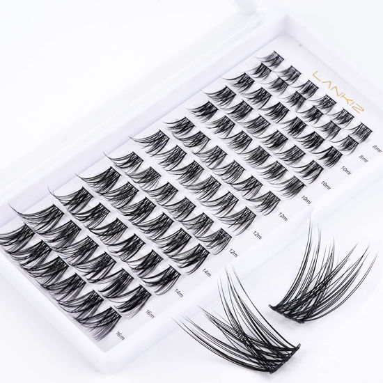 Picture of LANKIZ DIY Eyelash Extension,Cluster Lashes Individual Lash Extensions,72 Clusters, Soft and Lightweight 8-16mm Mix Resuale Wide Band Cluster Lashes for Home use (Sunshine-C-Curl)