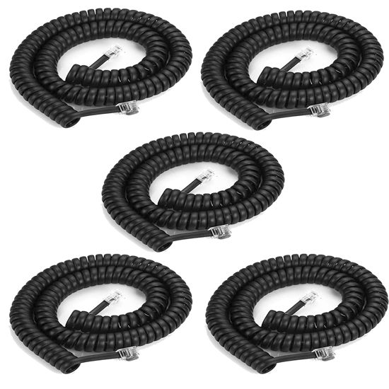 Picture of 5 Pack Phone Cord Landline8Ft Uncoiled / 1.4Ft Coiled Landline Phone Handset Cable RJ9 4P4C Telephone Accessory- Black