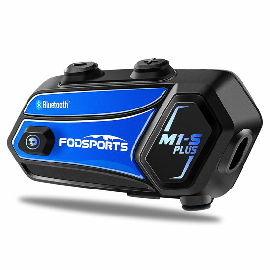 Picture of FODSPORTS M1-S Plus Motorcycle Bluetooth Headset with Music Sharing, One-Click Pairing, Microphone Mute, FM, Helmet Intercom up to 8 Riders with Noise Cancellation, Wonderful Sound, Blue, 1 Pack