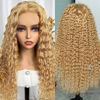 Picture of SFD Honey Blonde Curly Lace Front Wigs Human Hair 13x4 HD Lace Blonde Deep Wave Human Hair Wig 150% Density Pre Plucked #27 Colored Curly Lace Front Wig Human Hair 20 Inch