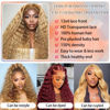 Picture of SFD Honey Blonde Curly Lace Front Wigs Human Hair 13x4 HD Lace Blonde Deep Wave Human Hair Wig 150% Density Pre Plucked #27 Colored Curly Lace Front Wig Human Hair 20 Inch