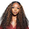 Picture of Highlight Ombre Lace Front Wig Human Hair Deep Wave 1B/30 Black Brown Lace Front Wigs Pre Plucked With Baby Hair 13x4 Ombre Curly Lace Front Wig Human Hair 150 Density for Women Highlight Curly Human Hair Wigs （20Inch）