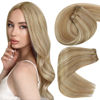 Picture of Sunny Weft Human Hair Extensions Blonde Highlights Real Human Hair Weft Human Hair Extensions Caramel Blonde Mix Bleach Blonde Weft Hair Extensions Caramel Blonde Highlights Silky Straight 100g 18inch