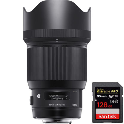 Picture of Sigma (321954 85mm F1.4 DG HSM Art Full-Frame Sensor Lens for Canon + Sandisk Extreme PRO SDXC 128GB UHS-1 Memory Card
