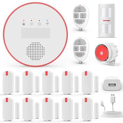 Picture of YISEELE Alarm System for Home Security, Wi-Fi Door Alarms for Safety with APP Alert (2.4GHz and 5GHz WiFi), Wireless 16-Piece kit: HUB, Door Sensors, Anti-pet PIR, Remotes, Work with Alexa and Google