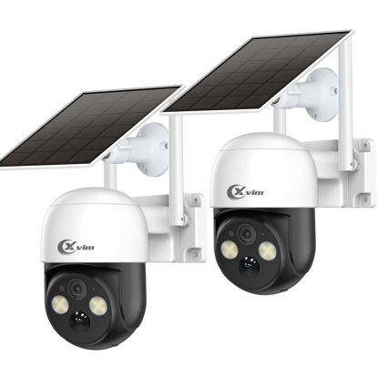 Picture of XVIM 2PCS Solar Security Cameras Wireless Outdoor, 2.5K Pan/Tilt Wireless Outdoor Cameras for Home Security, WiFi Rechargeable Battery Surveillance Cameras, PIR Detection, 2-Way Audio, Cloud/SD