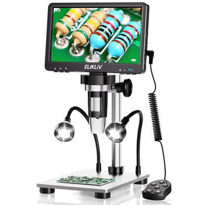 Picture of Elikliv EDM9 7'' LCD Digital Microscope 1200X, 1080P Coin Microscope with 12MP Camera Sensor, 10 LED Lights - Ideal for Coin Collectors and Electronics Enthusiasts, Windows/Mac OS Compatible