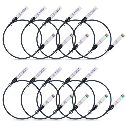 Picture of 10G SFP+ Twinax Cable, Direct Attach Copper(DAC) Passive Cable, 1m (3.28ft), for Cisco SFP-H10GB-CU1M, Meraki, Ubiquiti, Mikrotik, Intel, Fortinet, Netgear, D-Link, Supermicro, TP-Link, 10 Pack