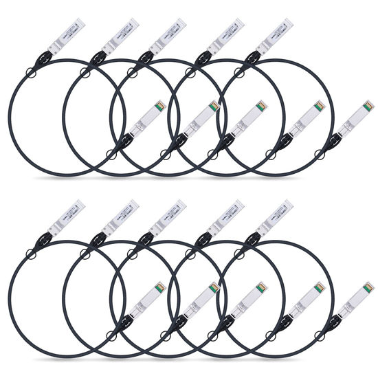 Picture of 10G SFP+ Twinax Cable, Direct Attach Copper(DAC) Passive Cable, 1m (3.28ft), for Cisco SFP-H10GB-CU1M, Meraki, Ubiquiti, Mikrotik, Intel, Fortinet, Netgear, D-Link, Supermicro, TP-Link, 10 Pack