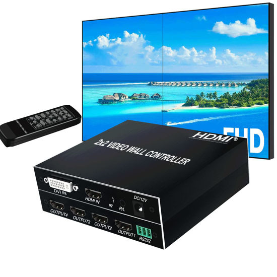 Picture of 2x2 HDMI Video Wall Controller, HDMI & DVI Support 4K Input TV Wall Controller,1080P Output TV Wall Processor, IR Remote & RS232 Control,180 Degree Rotate 1x2,1x3,1x4,2x2,2x1,3x1x4x1 Video Wall