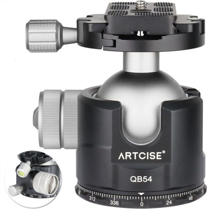 Picture of Low Profile Ball Head Unique 54mm Ball 360 Panoramic Tripod Head CNC Aluminium Alloy Metal Ball-Head Arca Swiss Quick Release Plate Max Loading 77lbs/35kg 