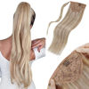 Picture of LAAVOO Wrap Around Ponytail Hair Extensions Human Hair 20 Inch 80g Blonde Ponytail Hair Piece for Women Ash Blonde Highlighted Light Blonde Clip in Ponytail Extension Remy Hair