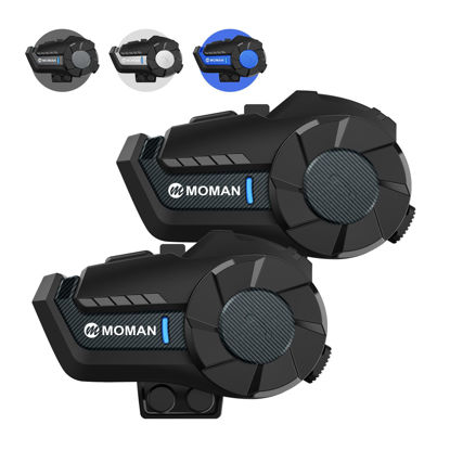 Picture of Moman Motorcycle Bluetooth Intercom, H2【2 Pack Carbon Fiber】Wireless Dirt Bike Helmet Communication System up to 1000M DSP&CVC Noise Cancellation Music FM, Motorbike-Bluetooth-Helmet-Intercom-Headset