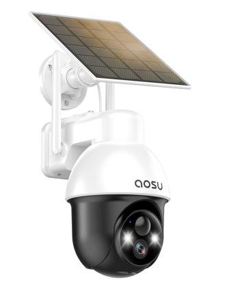 Picture of AOSU Solar Security Camera Wireless Outdoor with Panoramic PTZ, Human Auto Tracking, 2K Night Vision, Light and Sound Alarm, 2-Way Audio, Compatible with Alexa/Google Assistant for Home Surveillance