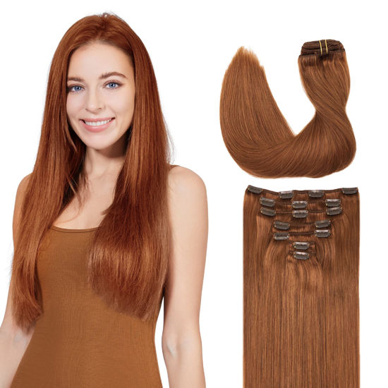 Picture of GOO GOO Hair Extensions Real Human Hair, Auburn, Thick, Straight, Soft & Natural, Remy Clip-in Hair Extensions for Women, 7pcs 120g 18 inches