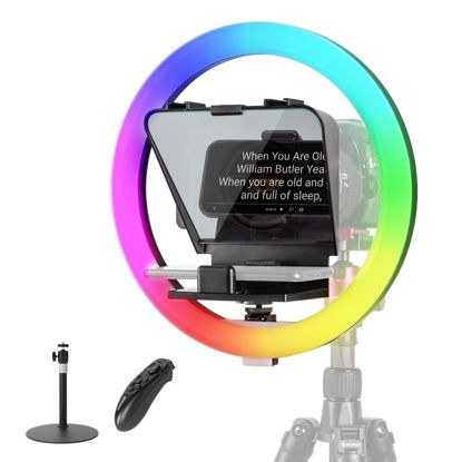 Picture of Teleprompter Kit, MOMAN MTRX 12’’ RGB Ring Light Teleprompters for Phone 70/30 Beam Splitting Glass RGB Light, with Tabletop Stand & Remote Control, Ring-Light-Smartphone-Teleprompter-Kit