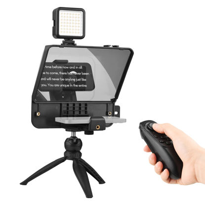 Picture of Andoer A10 Portable Smartphone DSLR Teleprompter Kit with Phone Holder LED Fill Light Tabletop Tripod Remote Control for Vlog Video Recording Live Streaming Interview Stage Presentation Speech