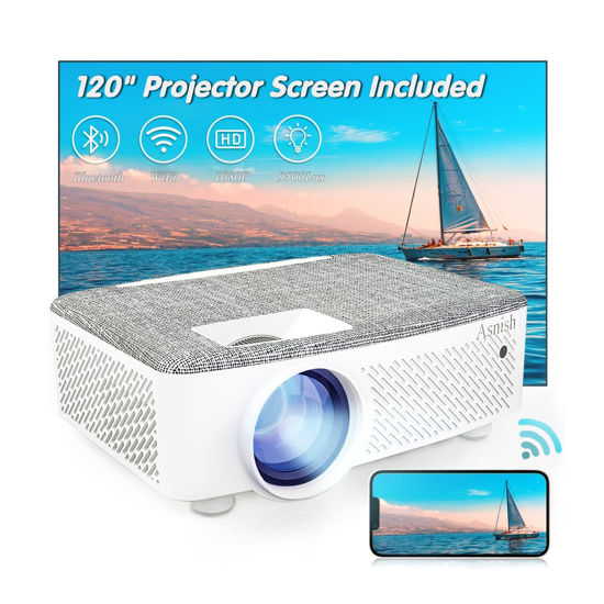 Picture of WiFi Bluetooth Projector with 120" Projector Screen, Native1080P Outdoor Movie Projector iOS & Android, Full HD 9500L Compatible with TV Stick,Video Games, PC, DVD, Laptop,Smartphone