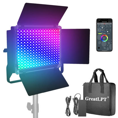 Picture of GreatLPT 50W Professional Photography Lighting Kit with APP Control, 1500 Lux/1m, 360°Full Color, 2500K-8500K Dimmable, 49 Scene Modes, CRI 96+ TLCI>97 CQS 96+ for Studio/Streaming(Not Stand Included)