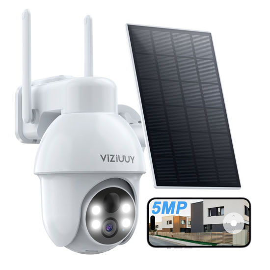 Picture of VIZIUUY 5MP Solar Security Camera Outdoor, Wireless Battery Powered Security Camera with 360°View, Pan and Tilt, Color Night Vision with Floodlight,PIR Human Detection,Compatible with Alexa