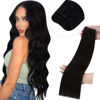 Picture of LAAVOO 120g Weft Real Human Hair Black Sew in Hair Extensions #1 Jet Black 24inch Weft Extensions Weave Bundles Brazilian Hair Double Weft Long Straight