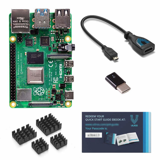 Picture of Vilros Raspberry Pi 4 8GB with USB-C & Micro HDMI Adapters Quickstart Guide E-Book (8GB)