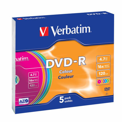 Picture of Verbatim DVD-R 16X Non-Printable Slim Case Pack of 5 43557