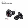 Picture of uxcell M1.4x2mm Phillips Screw Fastener Black 2.5mm Dia Screw Head for Laptop PC TV Fan Switch 200pcs