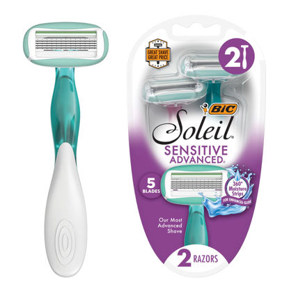 Picture of BIC Soleil Sensitive Advanced Women's Disposable Razors With 360° Moisture Strips For Enhanced Glide, Shaving Razors With 5 Blades, 2 Count