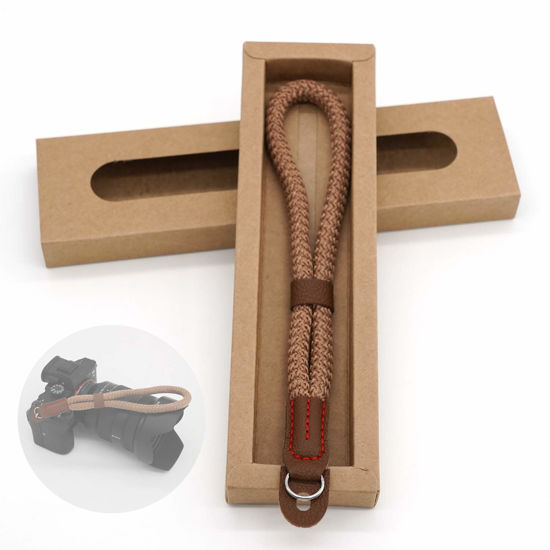 Picture of Comfortable Cotton Camera Hand Wrist Strap Compatible for Sony A7 A9 A6000 A6300 A6500 Fujifilm X-T30 X-T20 X-T3 X-T2 X70 ILCE M10 Mirrorless Cameras Safety Tether (Brown)