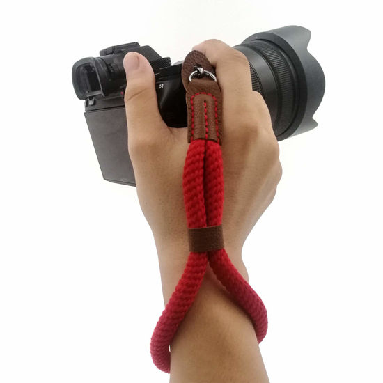 Picture of Comfortable Cotton Camera Hand Wrist Strap Rope Compatible for Sony Fujifilm ILCE Nikon DSLR Mirrorless Cameras Safety Tether (Red)