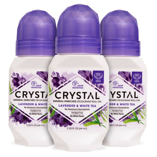 Picture of CRYSTAL Aluminum Free Mineral Deodorant Roll-On for Women & Men, Lavender & White Tea - Paraben Free - Certified Cruelty Free & Vegan Deodorant - Prevents Odor Up to 24 Hours ,2.25 Fl Oz (Pack of 3)