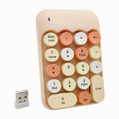 Picture of Seaciyan Wireless Number Pad, Ergonomic Cute Colorful Retro Mini Portable Numeric Keypad, 2.4G Cordless External Keyboard for Computer, Laptop (Milk Tea)