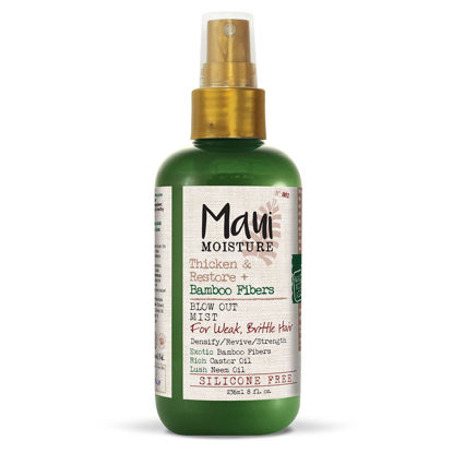 Picture of Maui Moisture Thicken & Restore + Bamboo Fibers Volumizing Blow Out Mist, Hair-Thickening Spray Treatment to Revive Weak, Brittle Curly Hair, Vegan, Silicone- & Paraben-Free, 8 Fl Oz